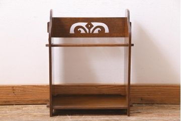 アンティーク家具　ナラ材　楔式　透かし　卓上にも置ける小ぶりな本棚(飾り棚、シェルフ)(R-045133)