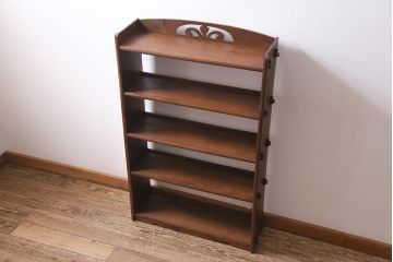 アンティーク家具　昭和レトロ　栓材　楔式　透かしがおしゃれな本棚(飾り棚、シェルフ)(R-045134)