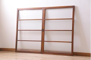 ビンテージ建具　昭和中期　ダイヤガラス・モールガラス　シンプルでレトロなガラス戸2枚セット(窓、引き戸)(R-045145)