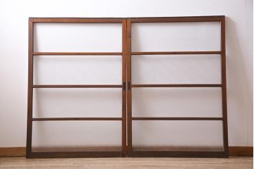 ビンテージ建具　昭和中期　ダイヤガラス・モールガラス　シンプルでレトロなガラス戸2枚セット(窓、引き戸)(R-045145)