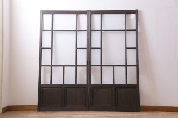 アンティーク建具　昭和初期　当店オリジナルガラス・花菱模様　大正ロマン香るガラス戸2枚セット(引き戸、建具)(R-045146)