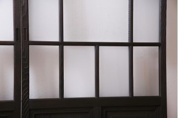 アンティーク建具　昭和初期　当店オリジナルガラス・花菱模様　大正ロマン香るガラス戸2枚セット(引き戸、建具)(R-045146)