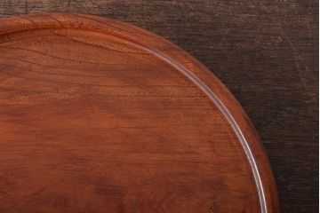 アンティーク雑貨　昭和初期　ケヤキ材製　明るい木色と木目が味わい深い丸盆(欅、トレー、お盆)(R-045151)