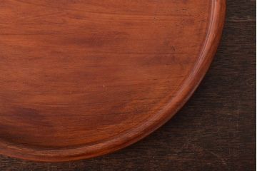 アンティーク雑貨　昭和初期　ケヤキ材製　明るい木色と木目が味わい深い丸盆(欅、トレー、お盆)(R-045151)