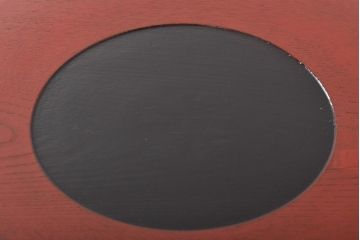 明治〜大正　朱塗　轆轤目欅　丸盆(ケヤキ、渦巻、根来?)(R-045152)