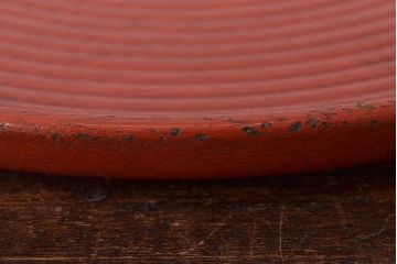 明治〜大正　朱塗　轆轤目欅　丸盆(ケヤキ、渦巻、根来?)(R-045153)