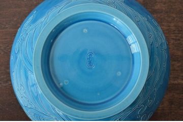 真葛香斎　浅黄交趾波之絵　平水指　共箱　茶道具(R-045164)