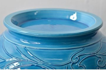 真葛香斎　浅黄交趾波之絵　平水指　共箱　茶道具(R-045164)