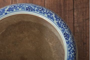 アンティーク雑貨　染付　山水・風景の図　瀬戸火鉢(鉢カバー、傘立て)(R-045165)