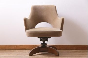 ビンテージ家具　和製　昭和中期　珍しいデザインの昭和レトロな回転チェア(回転椅子、ドクターチェア、アームチェア、ワークチェア)(R-045172)