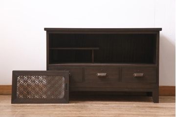 アンティーク家具　和製　昭和中期　古箪笥リメイク　レーザー組子入り　七宝文様　レトロモダンな脚付き箪笥ローボード(時代箪笥、収納棚、戸棚)(R-045175)