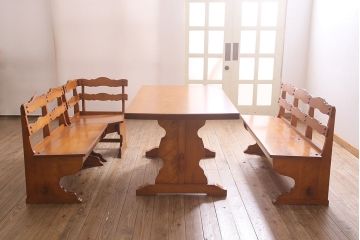 中古　横浜ダニエル(daniel)　A-532　3人掛け　木の温もりを感じるベンチロングチェア(ベンチ、ダイニングチェア、板座、長椅子)(定価約45万円)(R-045177)