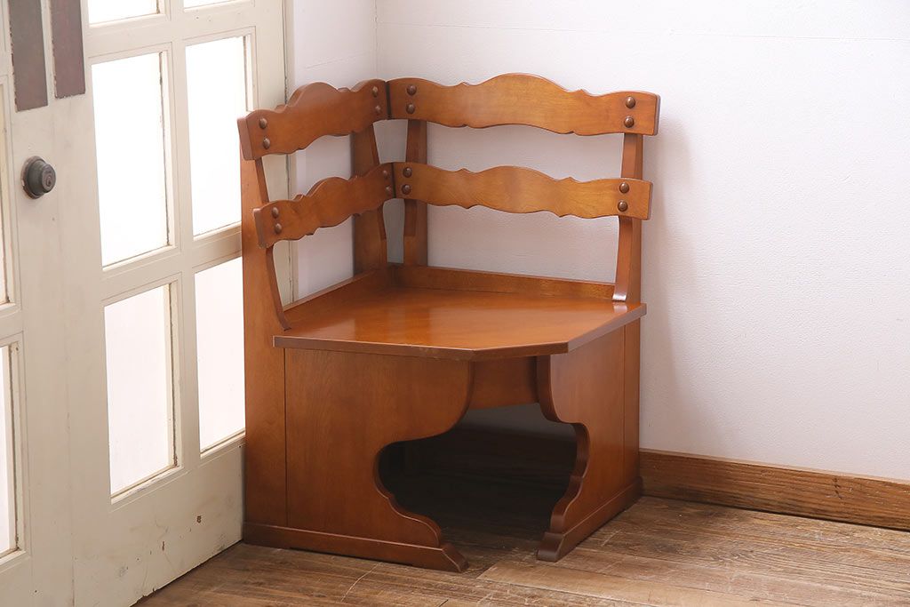 中古 横浜ダニエル(daniel) A-534 木の温もりを感じるベンチコーナーチェア(ベンチ、ダイニングチェア、板座)(定価約37万円)(R-045179)
