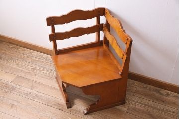 中古　横浜ダニエル(daniel)　A-534　木の温もりを感じるベンチコーナーチェア(ベンチ、ダイニングチェア、板座)(定価約37万円)(R-045179)