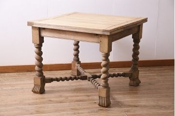 アンティーク家具　イギリス　ストリップド(剥離)　オーク材製のドローリーフテーブル(エクステンションテーブル)(R-045180)