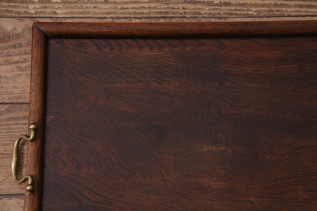 アンティーク雑貨　和製アンティーク　大正期　使い込まれた味わいが魅力の木製トレー(角盆、お盆)(R-045181)