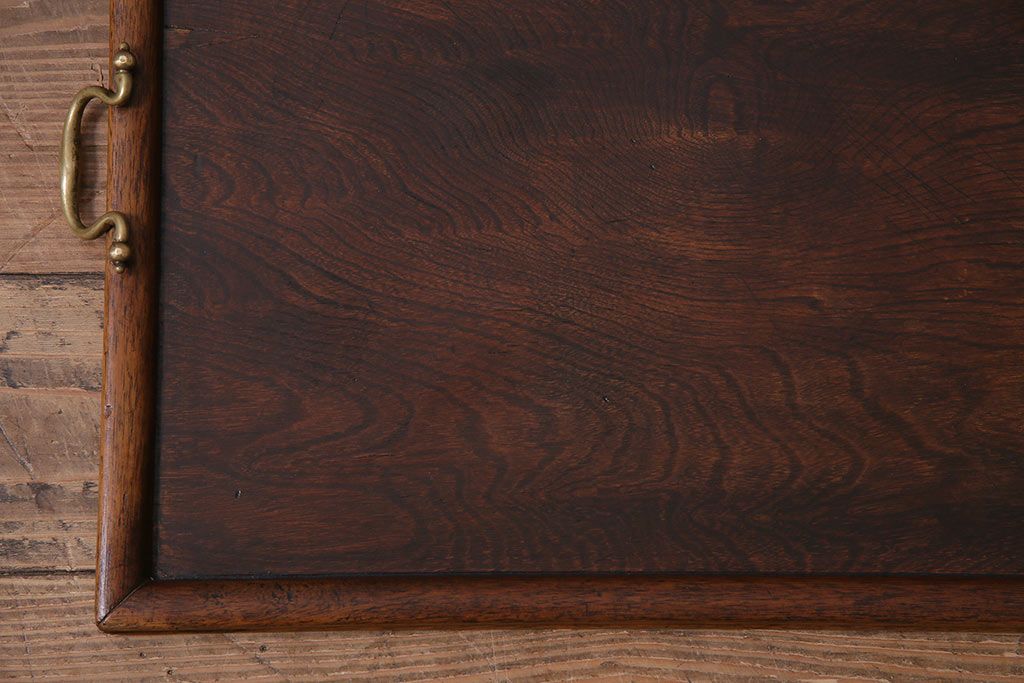 アンティーク雑貨　和製アンティーク　大正期　使い込まれた味わいが魅力の木製トレー(角盆、お盆)(R-045181)