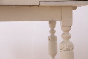 アンティーク家具　イギリスアンティーク　白いペイントのドローリーフテーブル(エクステンションテーブル、ダイニングテーブル)(R-045218)