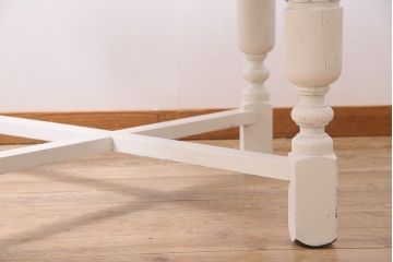 アンティーク家具　イギリスアンティーク　白いペイントのドローリーフテーブル(エクステンションテーブル、ダイニングテーブル)(R-045218)