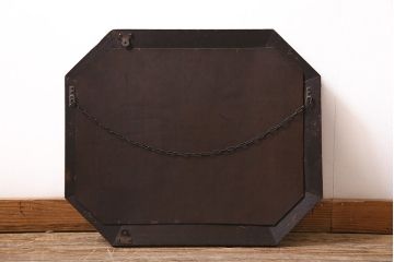 アンティーク雑貨　イギリスアンティーク　オーク材　八角形のフレームがおしゃれなウォールミラー(壁掛けミラー、鏡)(R-045241)