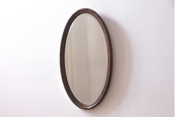 アンティーク雑貨　和製アンティーク　オーク材　オーバル型　品のある佇まいが魅力の壁掛けミラー(ウォールミラー、鏡)(R-045242)