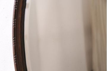 アンティーク雑貨　和製アンティーク　オーク材　オーバル型　品のある佇まいが魅力の壁掛けミラー(ウォールミラー、鏡)(R-045242)