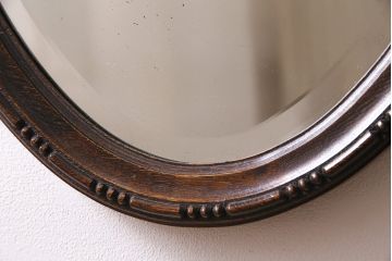 アンティーク雑貨　和製アンティーク　オーク材　オーバル型　品のある佇まいが魅力の壁掛けミラー(ウォールミラー、鏡)(R-045242)
