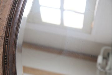 アンティーク雑貨　和製アンティーク　オーク材　オーバル型　品のある佇まいが魅力の壁掛けミラー(ウォールミラー、鏡)(R-045242)