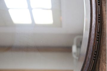 アンティーク雑貨　和製アンティーク　オーク材　オーバル型　品のある佇まいが魅力の壁掛けミラー(ウォールミラー、鏡)(R-045242)