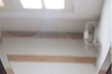 アンティーク雑貨　和製アンティーク　オーク材　オーバル型　品のある佇まいが魅力の壁掛けミラー(ウォールミラー、鏡)(R-045242)