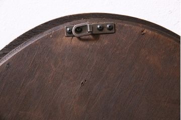 アンティーク雑貨　和製アンティーク　オーク材　オーバル型　品のある佇まいが魅力の壁掛けミラー(ウォールミラー、鏡)(R-045242)