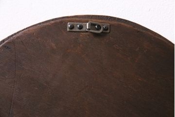 アンティーク雑貨　和製アンティーク　マホガニー材　オーバル型　象嵌入りの壁掛けミラー(ウォールミラー、鏡)(R-045243)