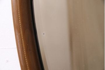 アンティーク雑貨　和製アンティーク　マホガニー材　オーバル型　象嵌入りの壁掛けミラー(ウォールミラー、鏡)(R-045243)