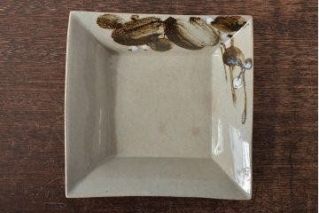 乾山銘　角皿5枚(写し?、図変り、草花文、茶道具、和食器)(R-045264)