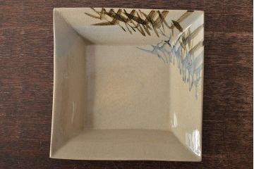 乾山銘　角皿5枚(写し?、図変り、草花文、茶道具、和食器)(R-045264)