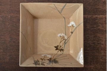 乾山銘　角皿5枚(写し?、図変り、草花文、茶道具、和食器)(R-045264)