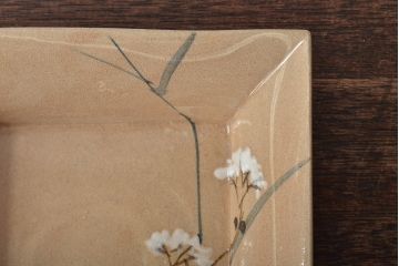 乾山銘　角皿5枚(写し?、図変り、草花文、茶道具、和食器)(R-045264)