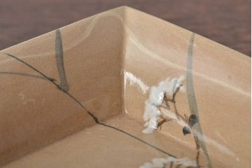 乾山銘　角皿5枚(写し?、図変り、草花文、茶道具、和食器)(R-045264)