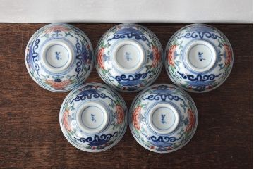 明治〜大正　九谷焼　色絵　茶器セット(急須、湯冷まし、茶碗、湯呑み、和食器)(R-045265)