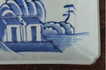 江戸期　古伊万里　長皿　線描なます皿　龍の図　蓋茶碗　海老皿など5点(染付、和食器)(R-045269)