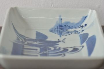 江戸期　古伊万里　長皿　線描なます皿　龍の図　蓋茶碗　海老皿など5点(染付、和食器)(R-045269)