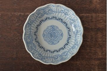 江戸期　古伊万里　長皿　線描なます皿　龍の図　蓋茶碗　海老皿など5点(染付、和食器)(R-045269)