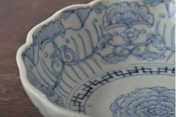 江戸期　古伊万里　長皿　線描なます皿　龍の図　蓋茶碗　海老皿など5点(染付、和食器)(R-045269)