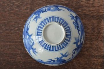江戸期　古伊万里　長皿　線描なます皿　龍の図　蓋茶碗　海老皿など5点(染付、和食器)(R-045269)