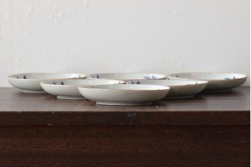 大正〜昭和初期　鳥に蟷螂図　図変わり　印判皿6枚(カマキリ、手塩皿、和食器)(R-045270)