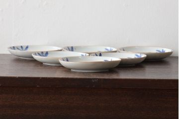 大正〜昭和初期　鳥に蟷螂図　図変わり　印判皿6枚(カマキリ、手塩皿、和食器)(R-045271)