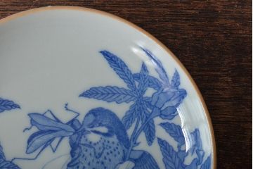 大正〜昭和初期　鳥に蟷螂図　図変わり　印判皿6枚(カマキリ、手塩皿、和食器)(R-045271)