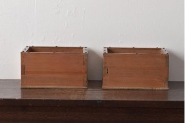 竹に太鼓鋲　珍しい　煙草盆2個セット(収納箱、木箱、小物入れ)(R-045274)