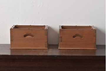 竹に太鼓鋲　珍しい　煙草盆2個セット(収納箱、木箱、小物入れ)(R-045274)