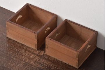 竹に太鼓鋲　珍しい　煙草盆2個セット(収納箱、木箱、小物入れ)(R-045274)